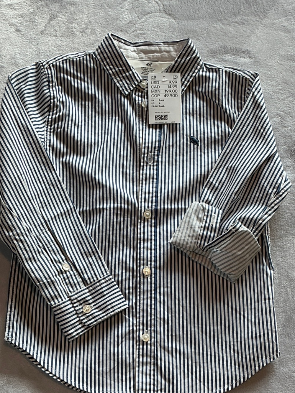 H&M Boys' White and Navy Vertical Stripe Button-Up Shirt